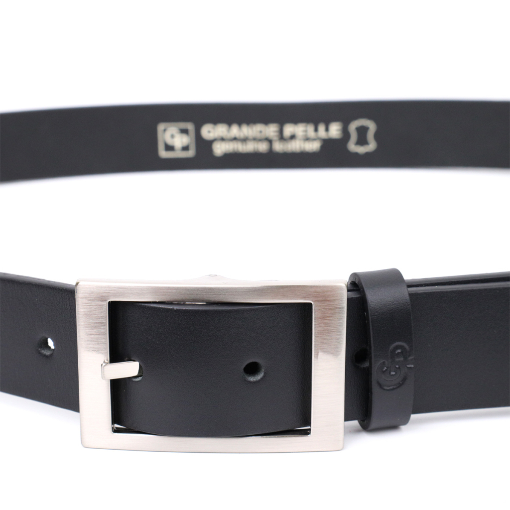 Ремінь Grande Pelle Шкіряний брючний з квадратною пряжкою Чорний (11678)