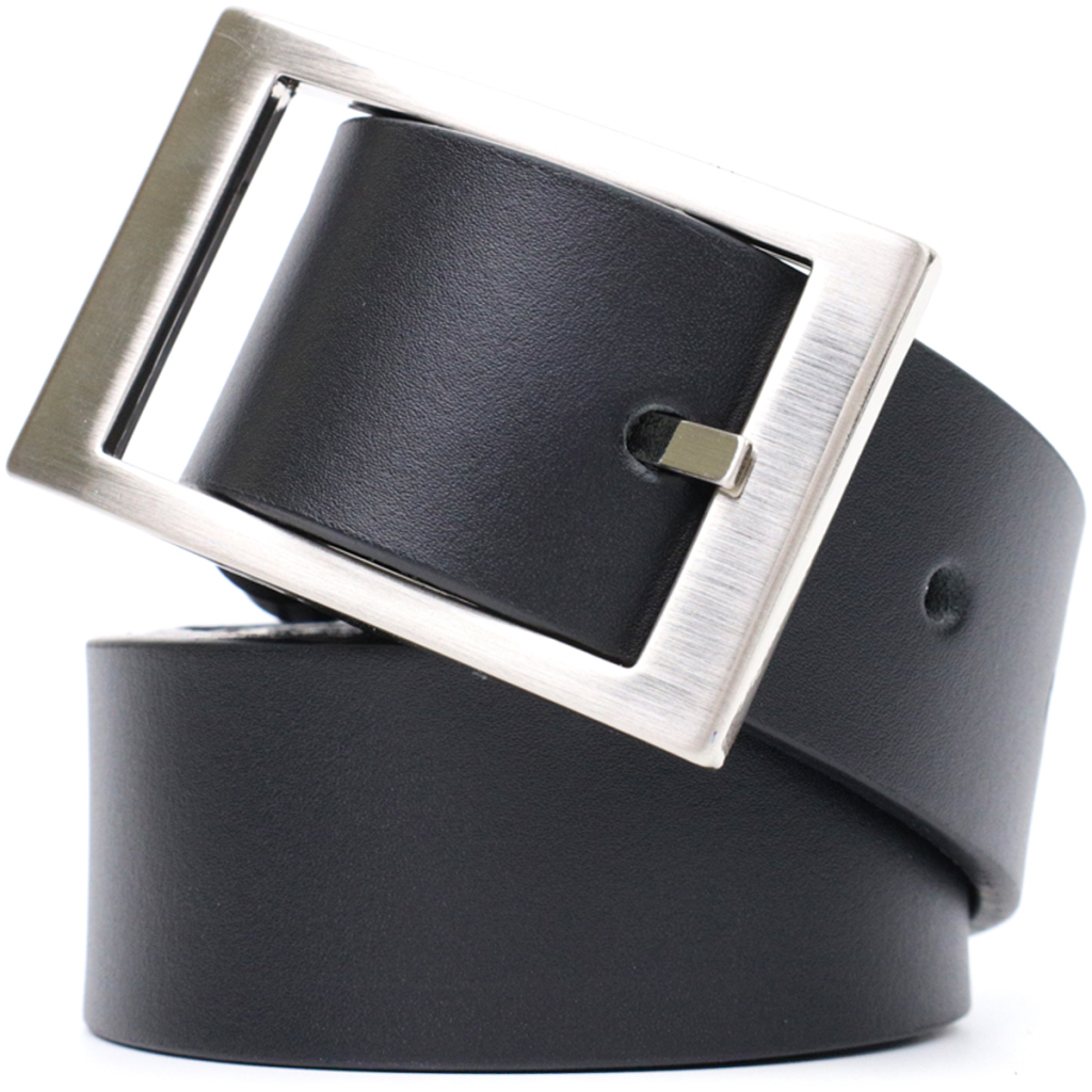 Ремінь Grande Pelle Шкіряний брючний з квадратною пряжкою Чорний (11678)