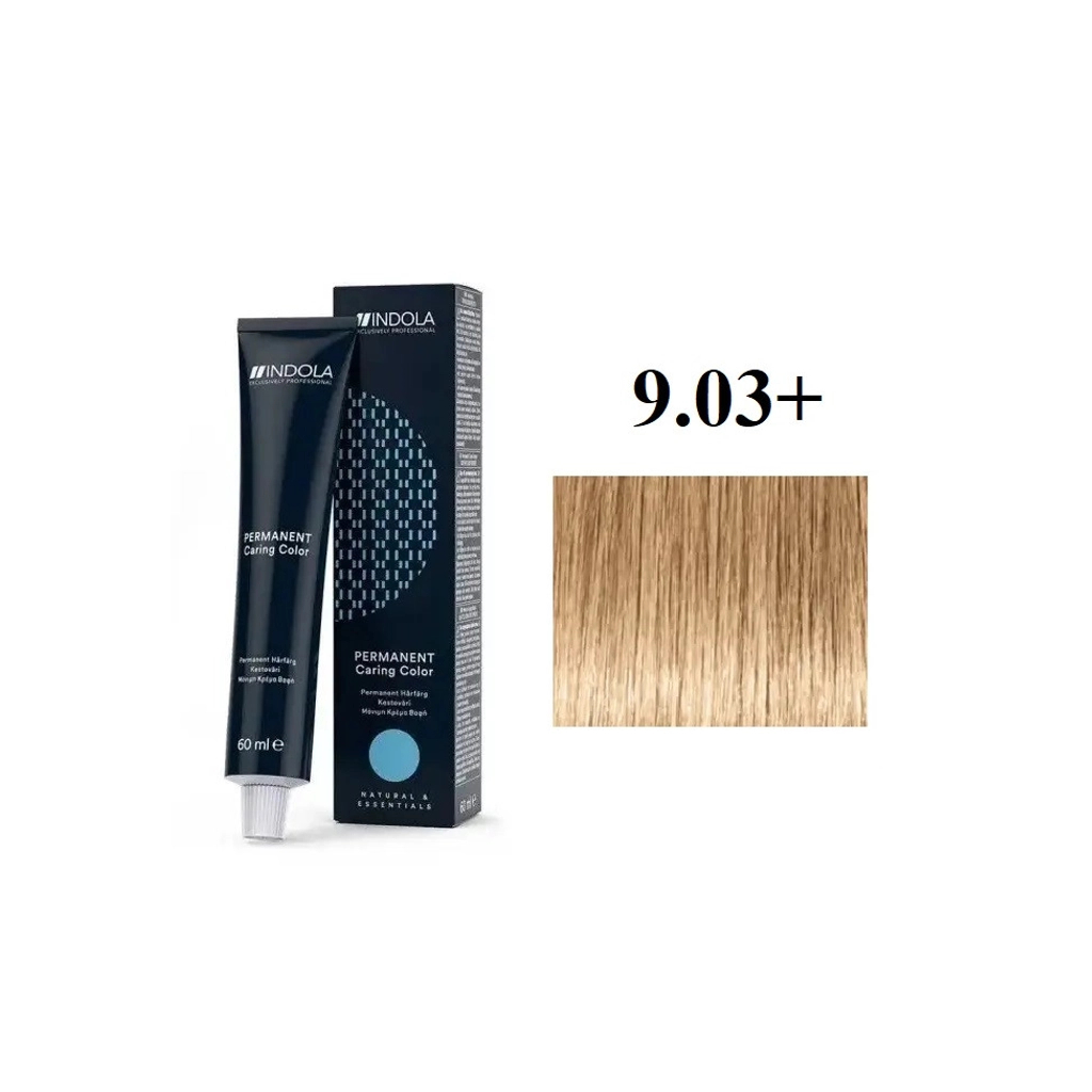Фарба для волосся Indola Permanent Caring Color 9.03+ - Дуже світлий натуральний блонд золотистий інтенсивний (4045787930061)