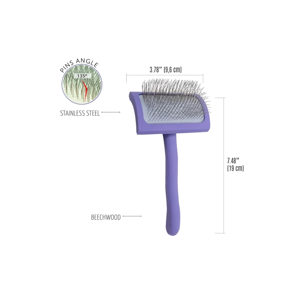 Гребінець для тварин Tauro Pro Line дерев'яна вигнута прямокутна, штифти 25 мм, фіолетова М (TPLB63651)