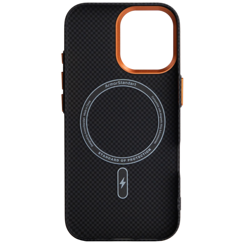 Чохол до мобільного телефона Armorstandart LikeCarbon2 SE MagCase Apple iPhone 17 Kevlar Black Orange (ARM89163)