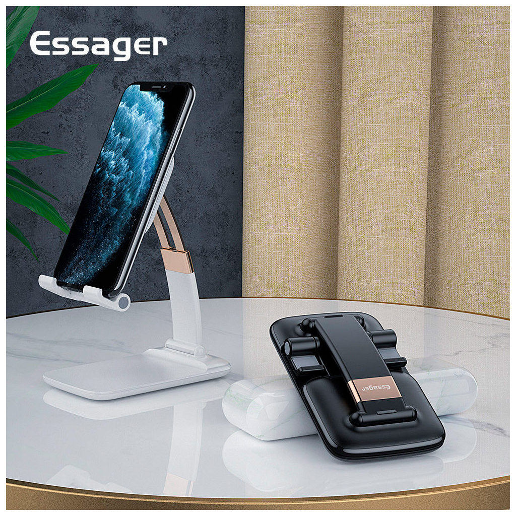 Підставка до планшета та телефона Knight Foldable Desk Mobile Phone Holder Stand (Plastic) Black Essager (EZJZM-QSSJ01)