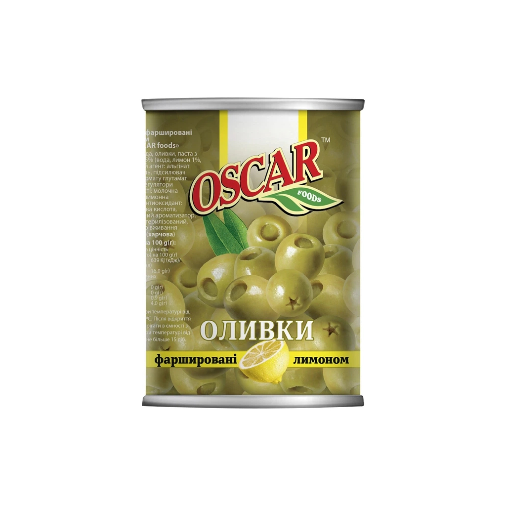 Овочева консервація Oscar foods Оливки фаршировані лимоном 300 г (8413552051468)