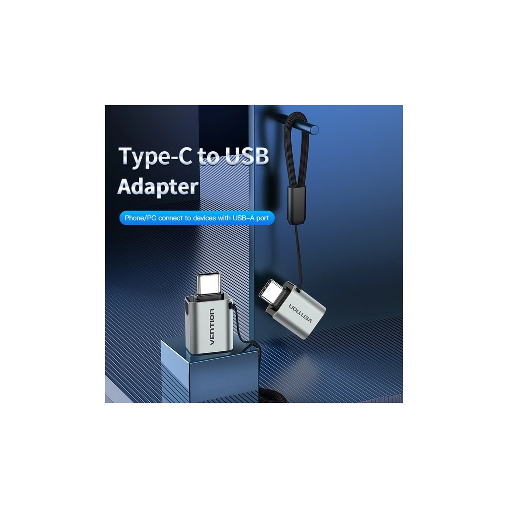 Перехідник OTG USB 3.0 AF to USB-C gray Vention (CDQH0) Перехідник OTG USB 3.0 AF to USB-C gray Vention (CDQH0)