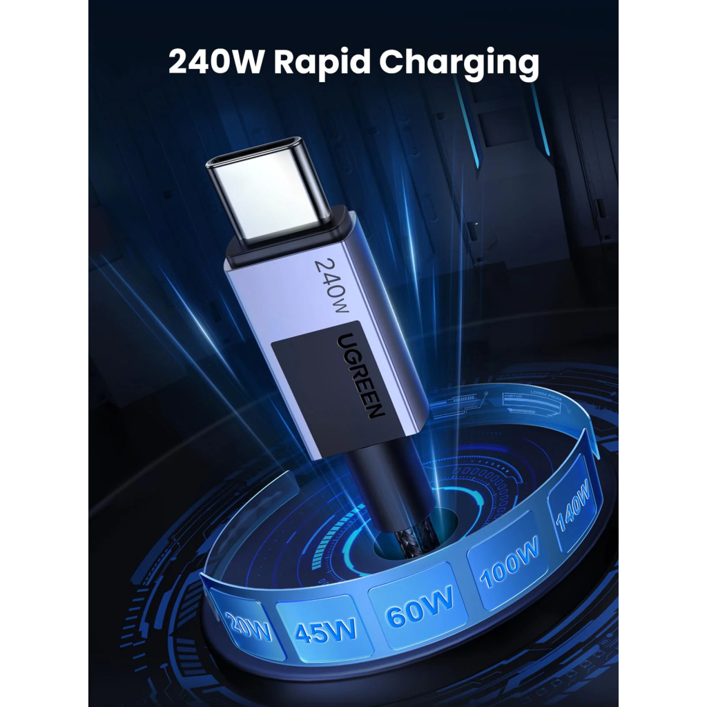 Дата кабель USB-C to USB-C 2.0m PD3.1 240W L513 gray Ugreen (45068) Дата кабель USB-C to USB-C 2.0m PD3.1 240W L513 gray Ugreen (45068)