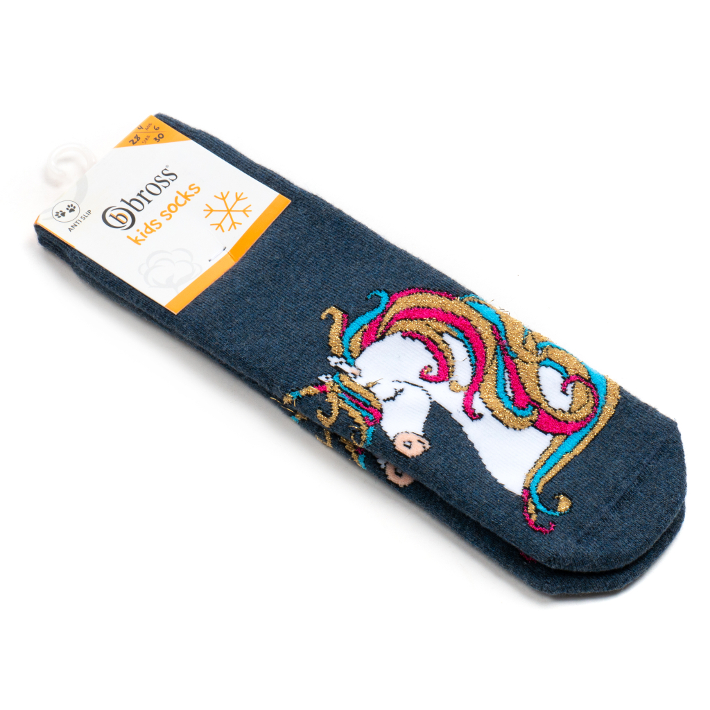 Шкарпетки дитячі Bross махрові з єдинорогом (9620-8-blue)