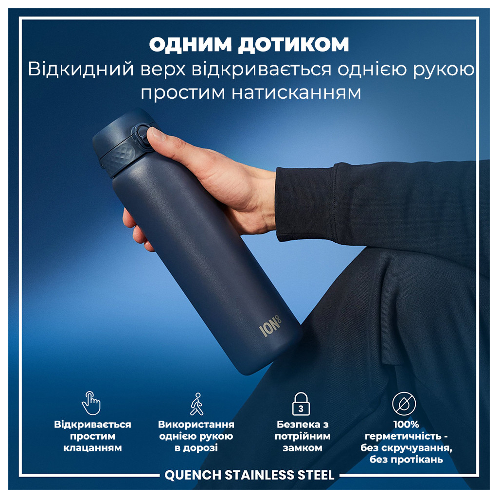 Пляшка для води ION8 OneTouch Stainless Steel 1200 мл Ash Navy (I8SS1000ANAVY)
