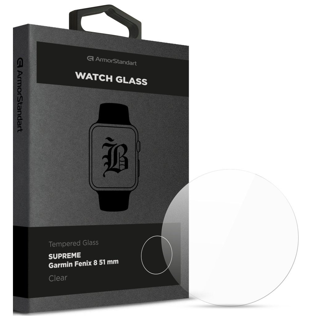 Скло захисне Armorstandart Supreme Black Icon Garmin Fenix 8 51mm Clear (ARM84720)