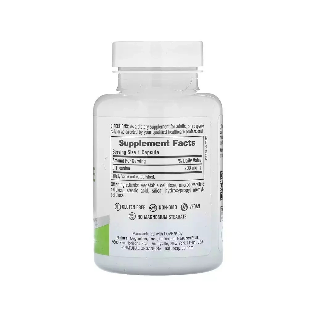 Вітамінно-мінеральний комплекс Natures Plus L-Теанін, 200 мг, Pro L-Theanine 200, 60 капсул (NAP-05166)