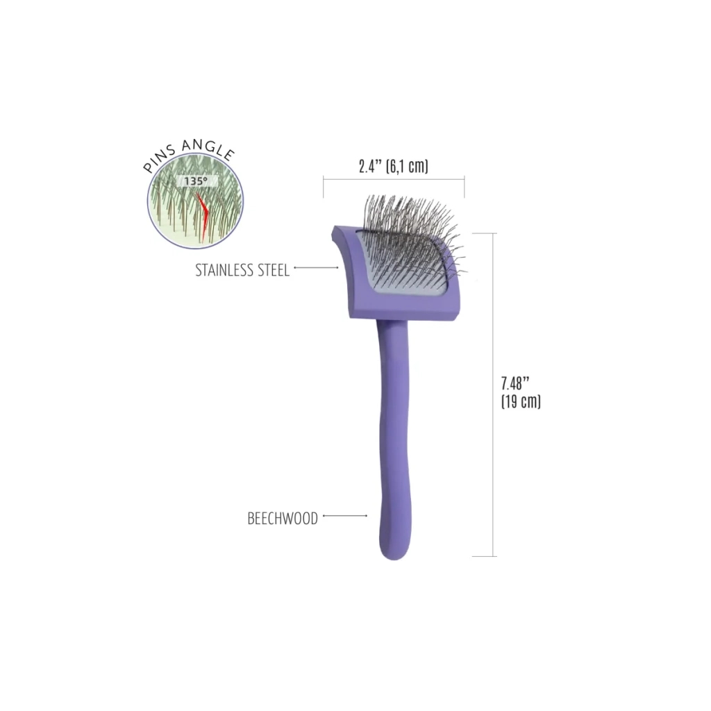 Гребінець для тварин Tauro Pro Line дерев'яна вигнута прямокутна, штифти 25 мм, фіолетова S (TPLB63650)