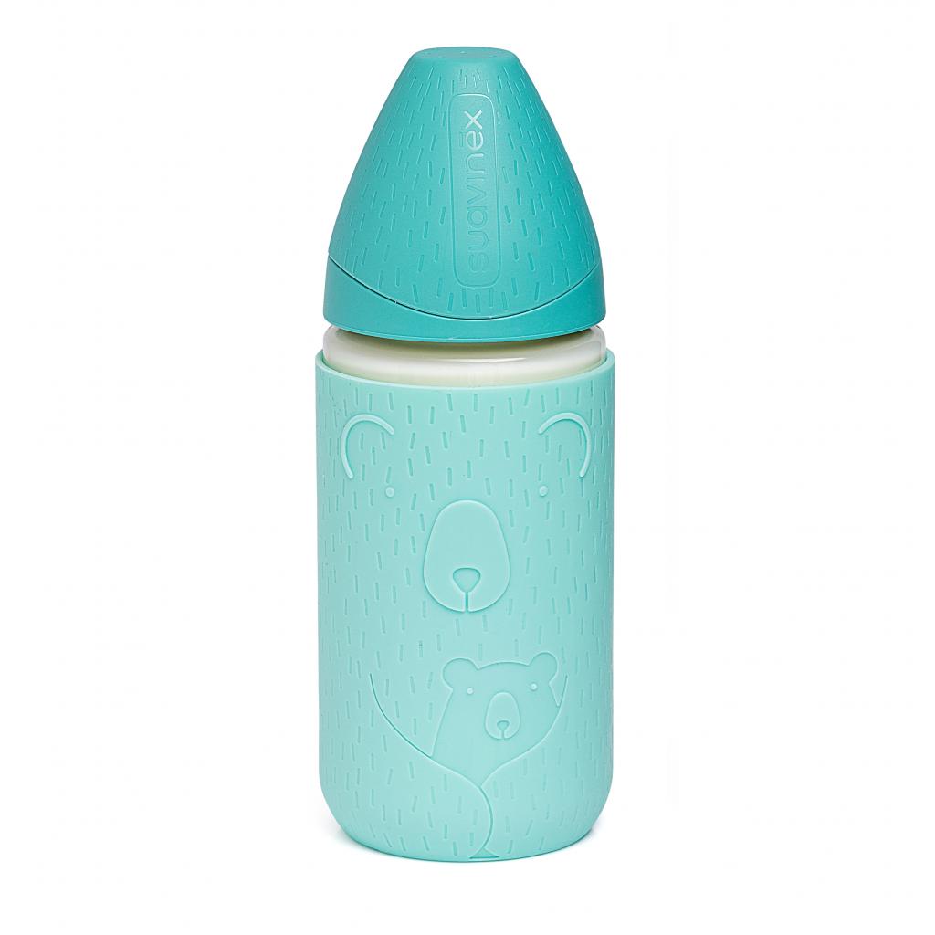 Пляшечка для годування Suavinex Сенс життя скляна, 240 м бірюзова з футляром (303004) Пляшечка для годування Suavinex Сенс життя скляна, 240 м бірюзова з футляром (303004)