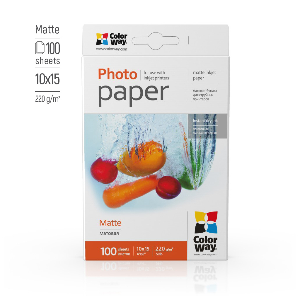 Фотопапір ColorWay 10x15, 220г, matte, 100л (PM2201004R_OEM) Фотопапір ColorWay 10x15, 220г, matte, 100л (PM2201004R_OEM)
