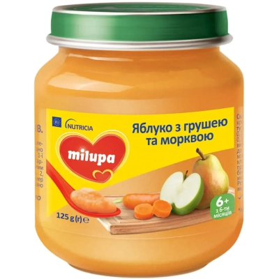 Дитяче пюре Milupa Яблуко Груша Морква 125 г (5900852051418)
