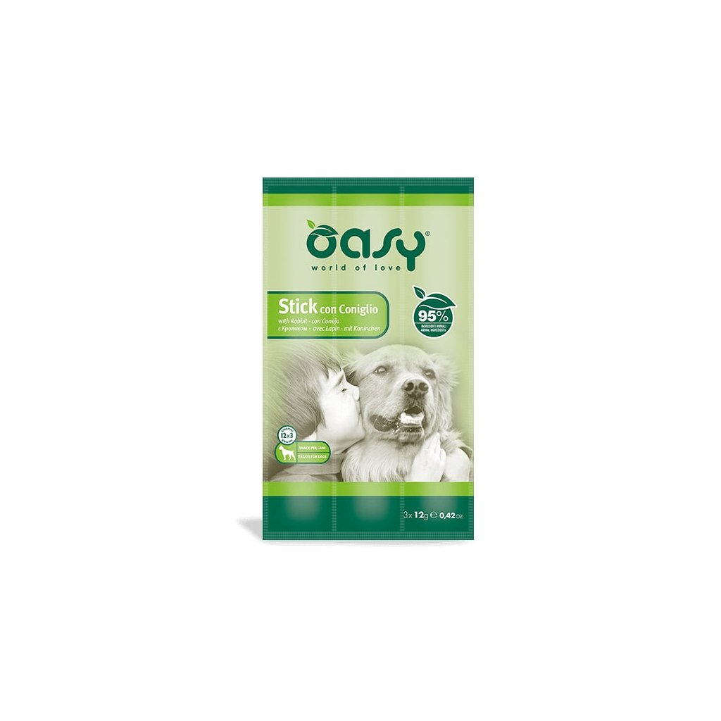Ласощі для собак OASY Stick м'ясні палички з кроликом 36 г (8054329510186)