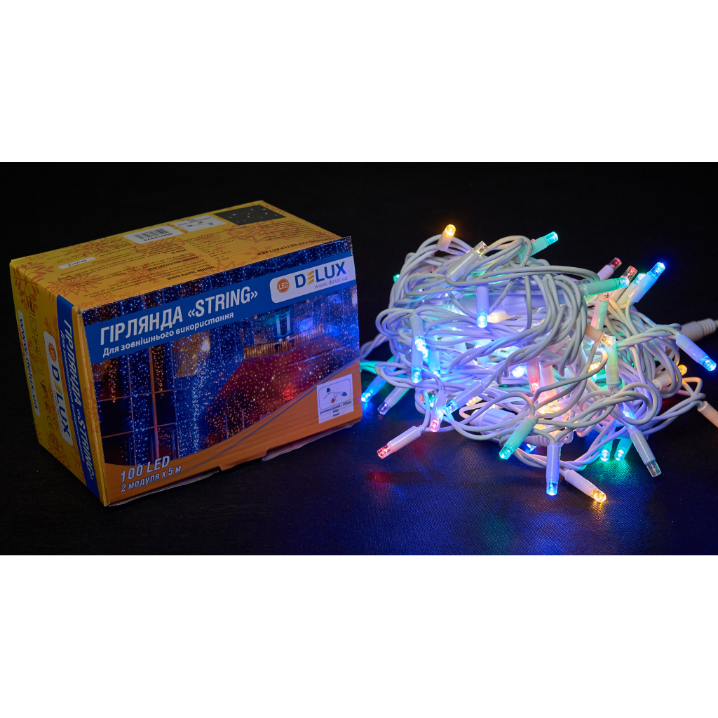 Гірлянда Delux STRING flash 100LED 10 м мульти/білий IP44 EN (90012974)