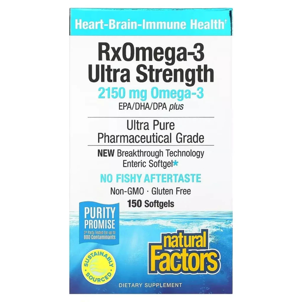 Жирні кислоти Natural Factors Омега-3 ультра, 2150 мг, RxOmega-3 Ultra Strength, 150 гелевих капсул (NFS-35493)