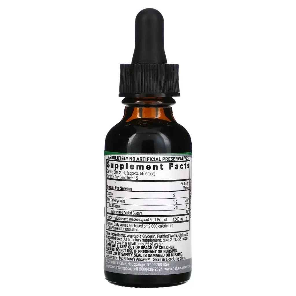 Трави Nature's Answer Екстракт журавлини, без спирту, 10000 мг, Cranberry Extract, Alcohol-Free, 30 (NTA-00600)