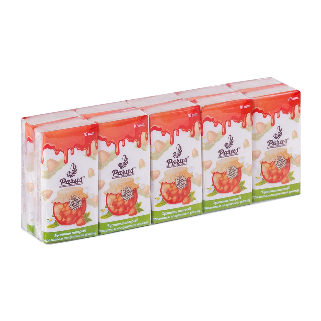 Серветки косметичні Parus Полуниця 2 шари 10 шт. х 10 пачок (4820044170158) Серветки косметичні Parus Полуниця 2 шари 10 шт. х 10 пачок (4820044170158)