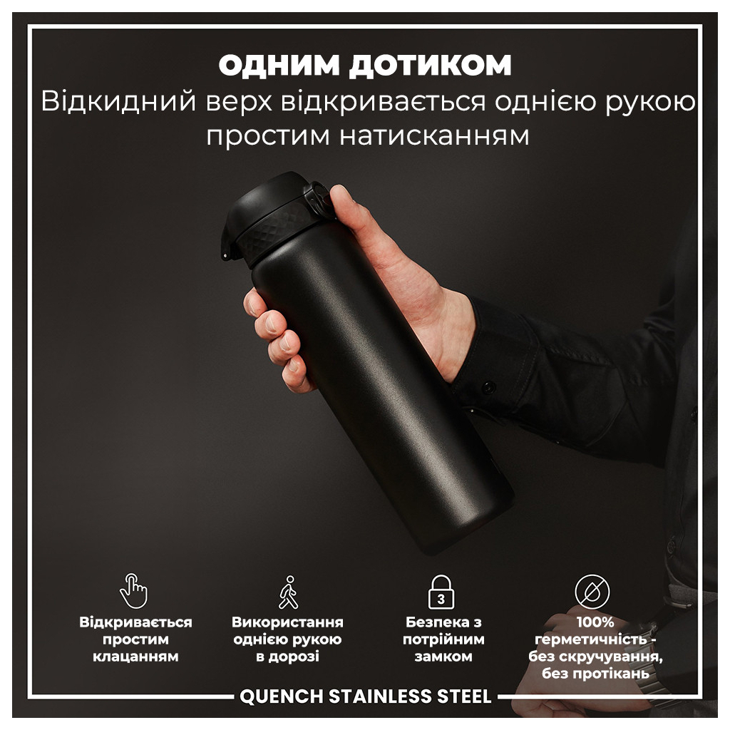 Пляшка для води ION8 OneTouch Stainless Steel 1200 мл Black (I8SS1000BLK)