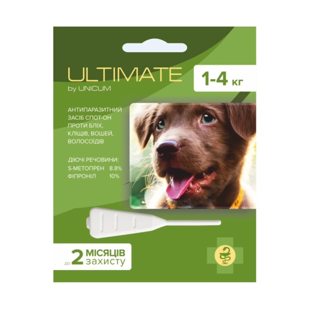 Краплі для тварин Unicum ULTIMATE від бліх, кліщів, вошей та волосоїдів для собак 1-4 кг (s-метопрен, фіпр) (4820150203047) Краплі для тварин Unicum ULTIMATE від бліх, кліщів, вошей та волосоїдів для собак 1-4 кг (s-метопрен, фіпр) (4820150203047)