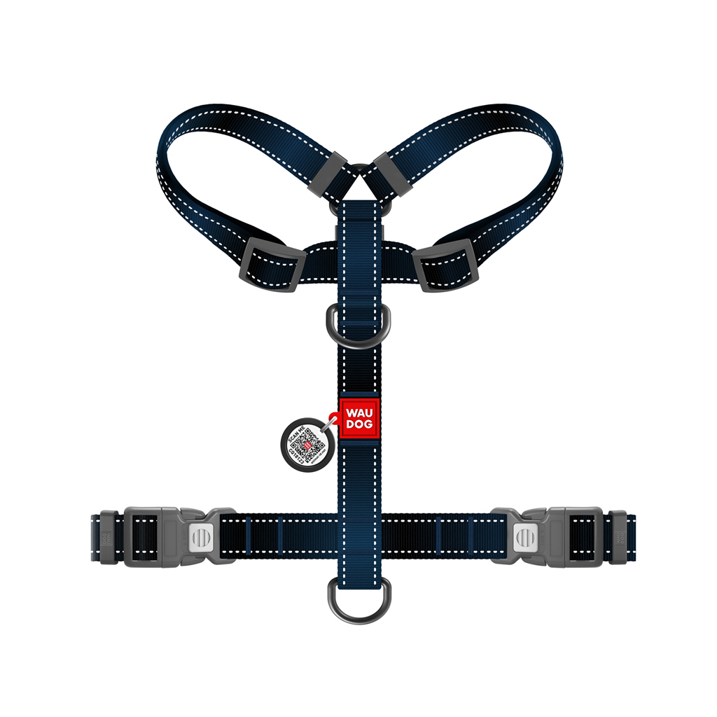 Шлея для собак WAUDOG Nylon Mono H-подібна з QR паспортом, світловідбивна, М чорна (54571) Шлея для собак WAUDOG Nylon Mono H-подібна з QR паспортом, світловідбивна, М чорна (54571)