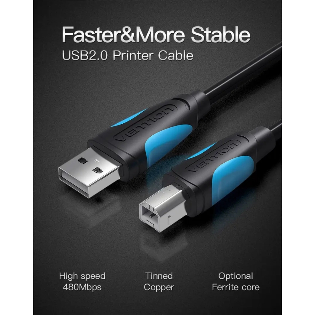 Кабель для принтера USB 2.0 AM/BM 2.0m black Vention (VAS-A16-B200) Кабель для принтера USB 2.0 AM/BM 2.0m black Vention (VAS-A16-B200)