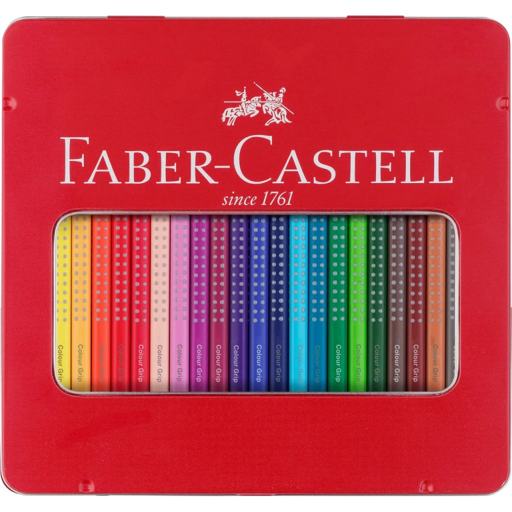 Олівці кольорові Faber-Castell Grip акварельні, тригранні, в металевій коробці 24 кольори, (112423) (25578)