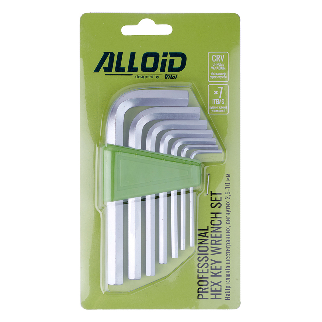Ключ Alloid шестигранний, вигнутий, 7шт., 2.5-10мм (HS-0712)