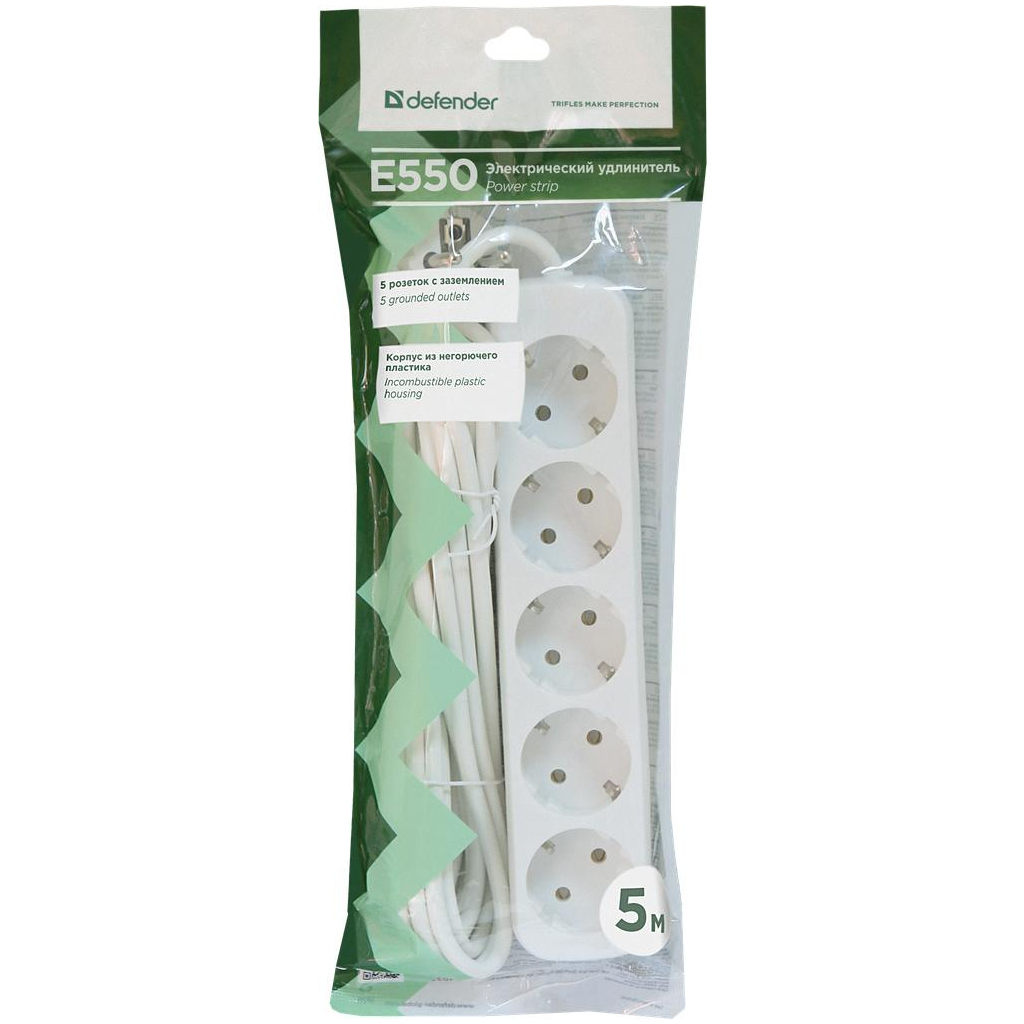 Мережевий подовжувач Defender E550 5.0 m 5 роз white (99231)