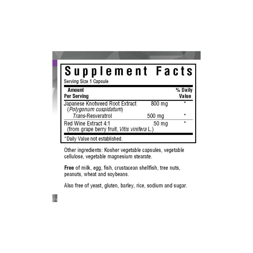 Трави Bluebonnet Nutrition Ресвератрол 500 мг, Beautiful Ally, Resveratrol 500 Мg, 30 р (BLB0878)