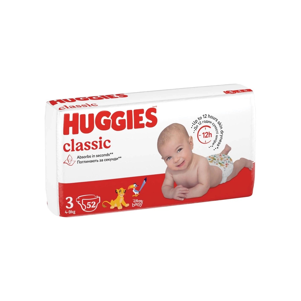 Підгузки Huggies Classic 3 (4-9кг) Jumbo 52 шт (5029053579788)