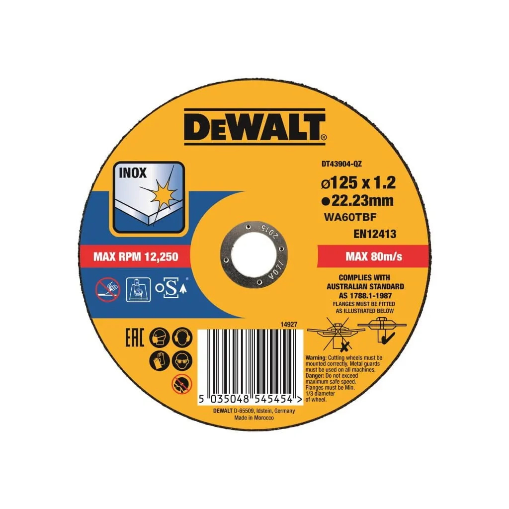 Круг відрізний DeWALT EXTREME, нержавіюча сталь/листовий метал, 125х1.2х22.23 мм (DT43904) Круг відрізний DeWALT EXTREME, нержавіюча сталь/листовий метал, 125х1.2х22.23 мм (DT43904)