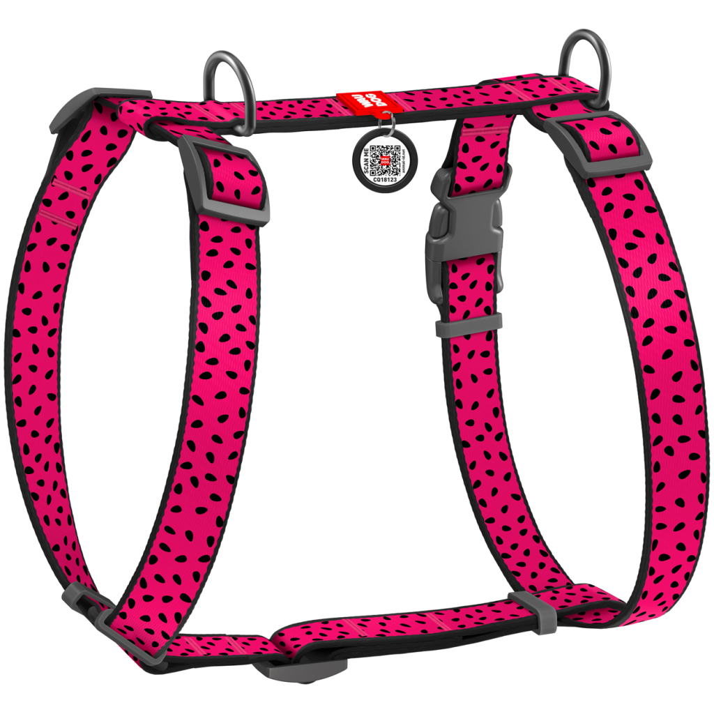 Шлея для собак WAUDOG Nylon з QR паспортом анатомічна H-подібна "Кавун" M (5561)