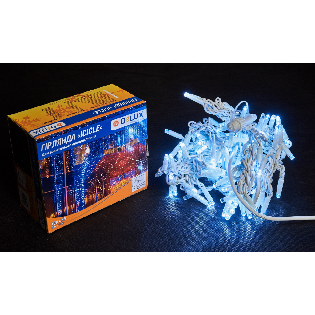 Гірлянда Delux ICICLE flash 108LED 2 х 1 м білий / білий IP44 EN (90012939)