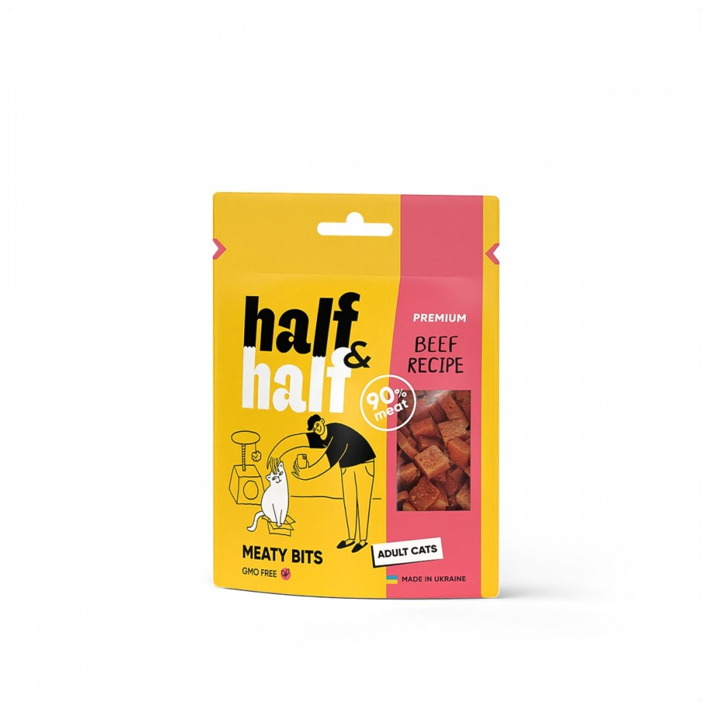 Ласощі для котів Half&Half у формі м'ясних шматочків з яловичиною 50 г (4823082431861)