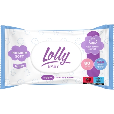 Дитячі вологі серветки Lolly з перших днів життя з клапаном 80 шт (4820174981136)