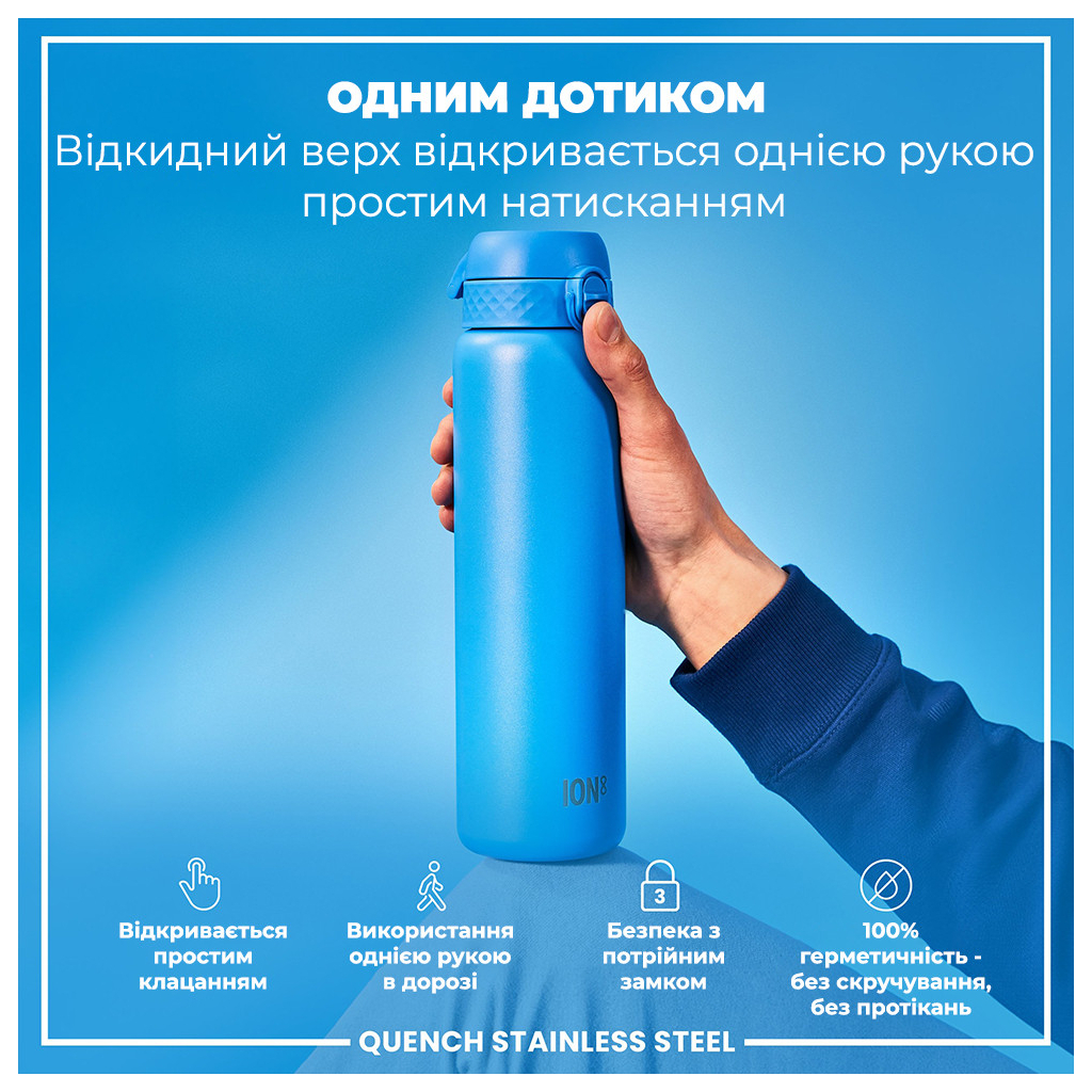 Пляшка для води ION8 OneTouch Stainless Steel 1200 мл Blue (I8SS1000BLU)