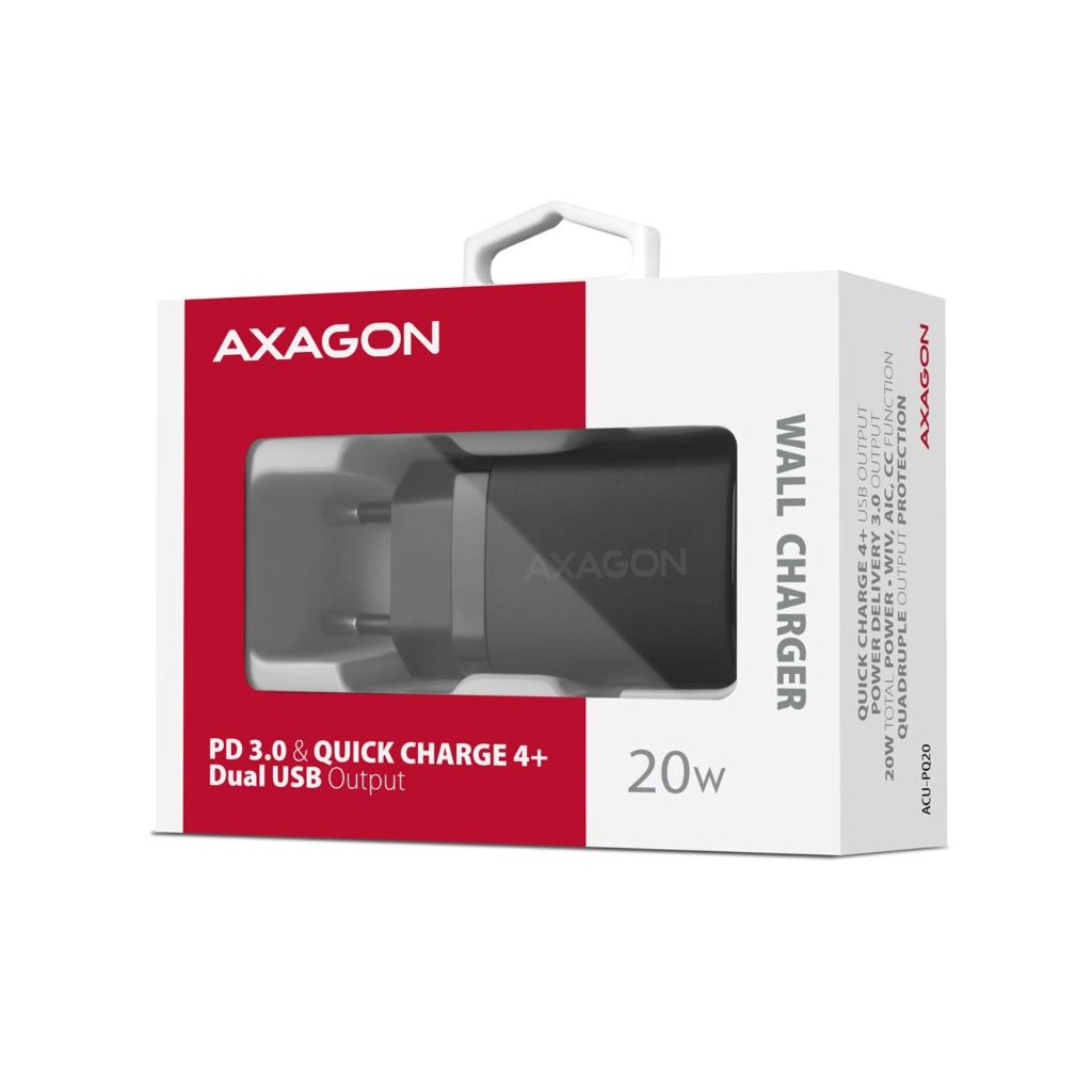 Зарядний пристрій AXAGON 1xUSB QC3.0 + 1xUSB-C PD20W black (ACU-PQ20) Зарядний пристрій AXAGON 1xUSB QC3.0 + 1xUSB-C PD20W black (ACU-PQ20)