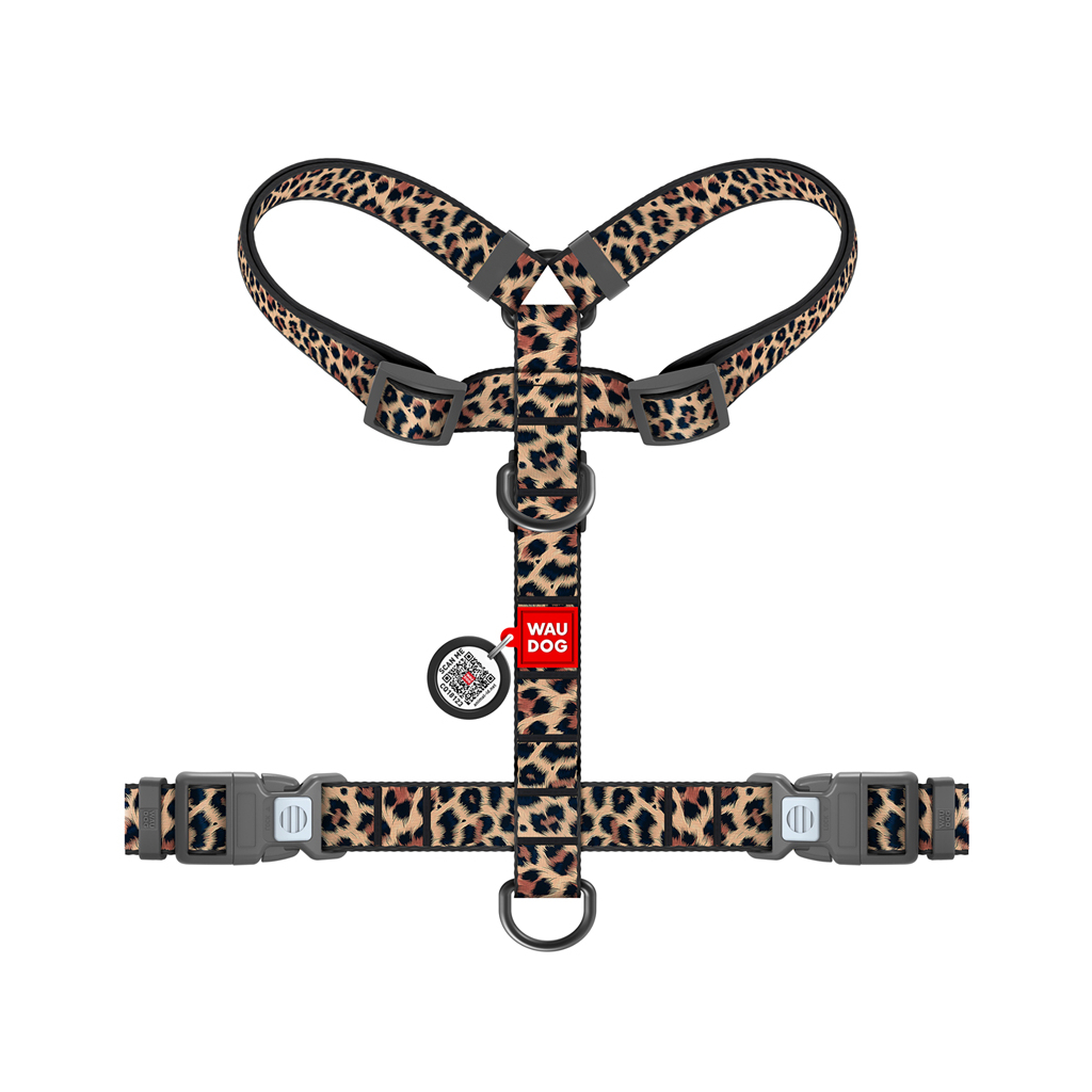Шлея для собак WAUDOG H-подібна анатомічна Nylon з QR адресником "Леопард" пластиковий фастекс S (343-4066)