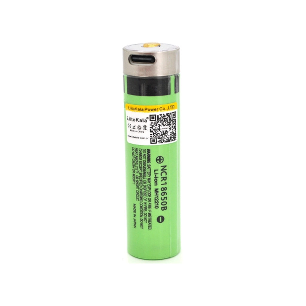 Акумулятор 18650 3400mah, 3.7V(2.75-4.2V), Type-C, Green Liitokala (Lii-34B-USB)