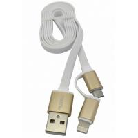 Дата кабель USB 2.0 AM to Lightning + Micro 5P 1.0m Flat White Auzer (AC-D1WH)