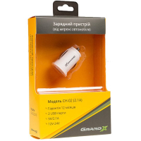 Зарядний пристрій Grand-X CH-02W (12-24V, 2*USB 5V/2.1A) White (CH-02W)