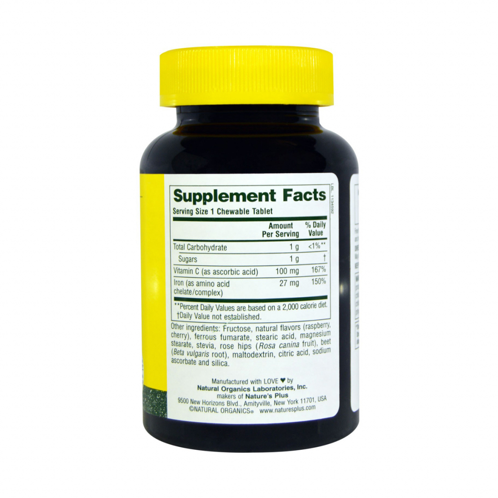 Мінерали Natures Plus Залізо з вітаміном С, Chewable Iron, 90 жувальних таблеток (NAP-03421)