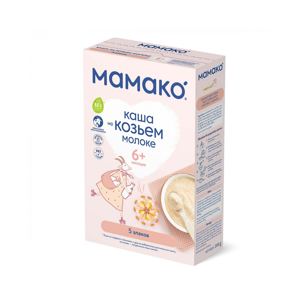 Дитяча каша MAMAKO 5 злаків на козячому молоці 200 г (4607088795802)
