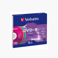 Диск DVD Verbatim 4.7Gb 16X Slim case 5 шт COLOUR SURFACE DVD+R (43556)