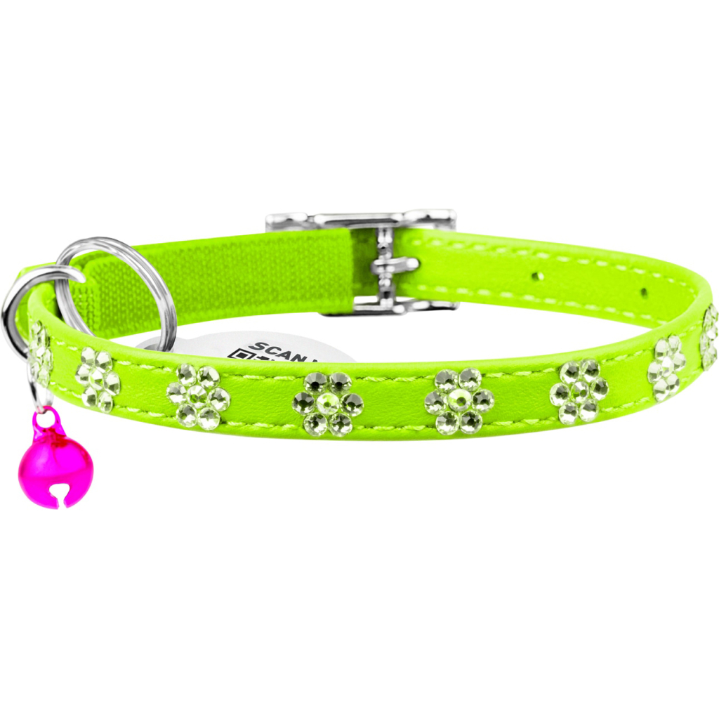 Нашийник для тварин WAUDOG GLAMOUR "Квіточка" з резинкою і стразами для кішок (салатовий) (32555) Нашийник для тварин WAUDOG GLAMOUR "Квіточка" з резинкою і стразами для кішок (салатовий) (32555)