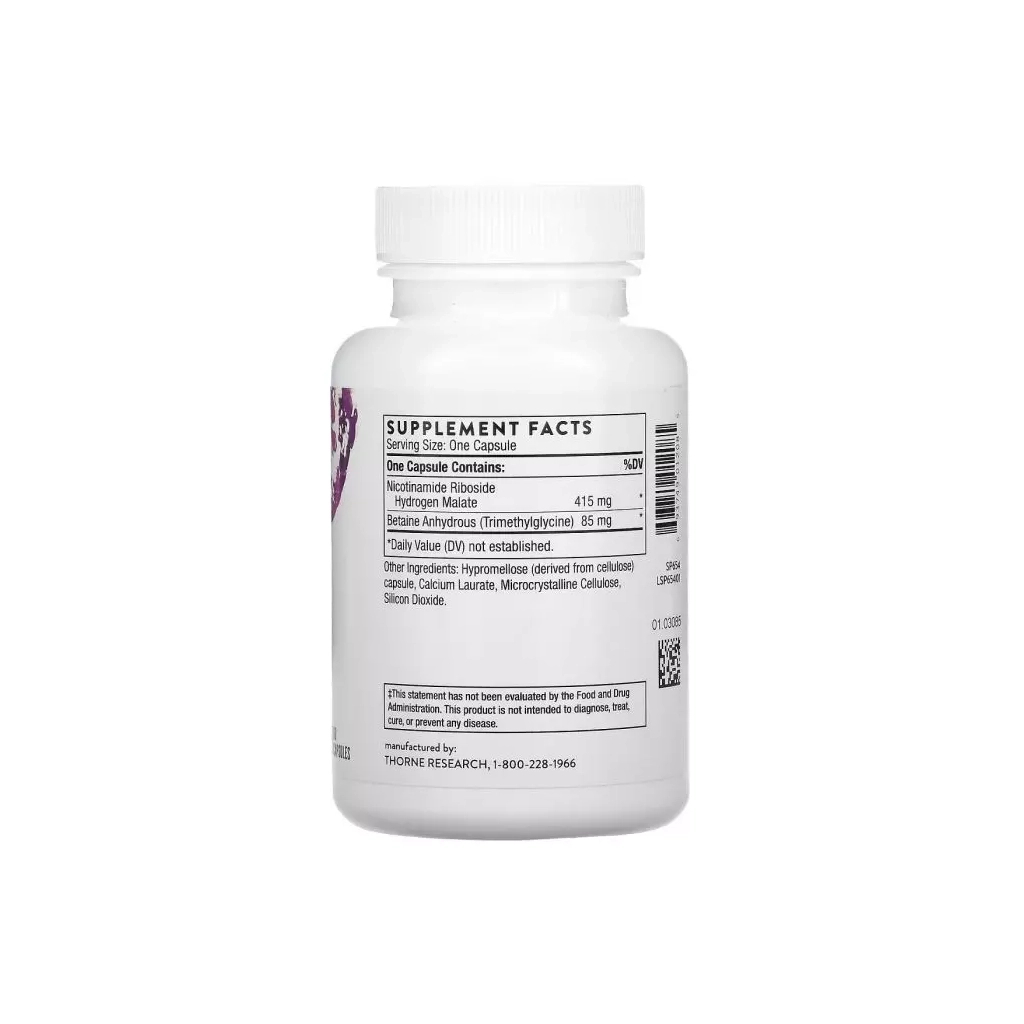 Вітамін Thorne Research Нікотинамід Рибозид, 415 мг, Nicotinamide Riboside, NiaCel 400, 60 капсул (THR-01208)