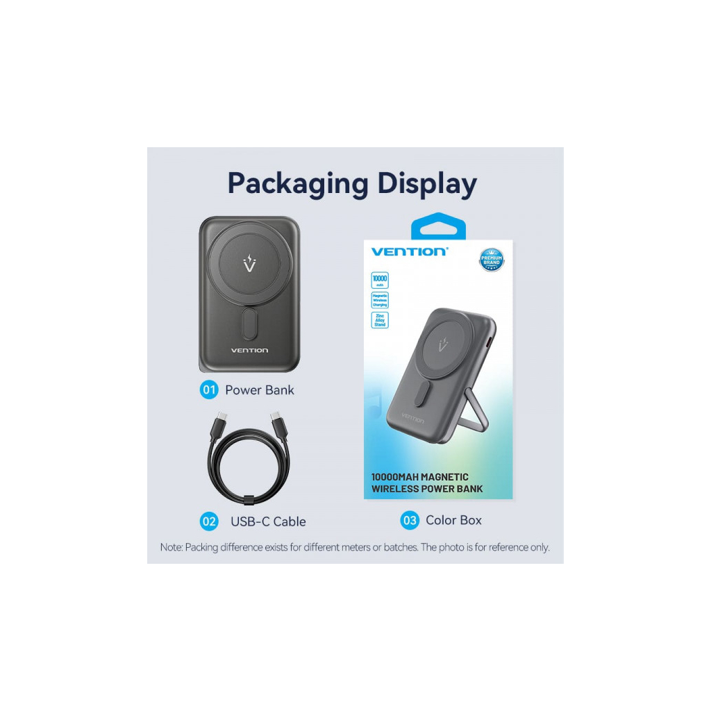 Повербанк VENTION Magnetic Wireless 10000mAh 20W PD USB-C In/Out, QI-15W Black (FHNB0) Повербанк VENTION Magnetic Wireless 10000mAh 20W PD USB-C In/Out, QI-15W Black (FHNB0)