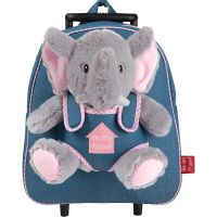Children's backpack Perletti Toys Allie Elephant with soft toy on wheels, denim (P13033)