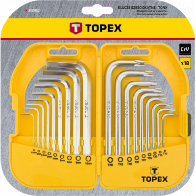 Набір інструментів Topex ключі шестигранні HEX и Torx, набір 18 шт.*1 уп. (35D952)